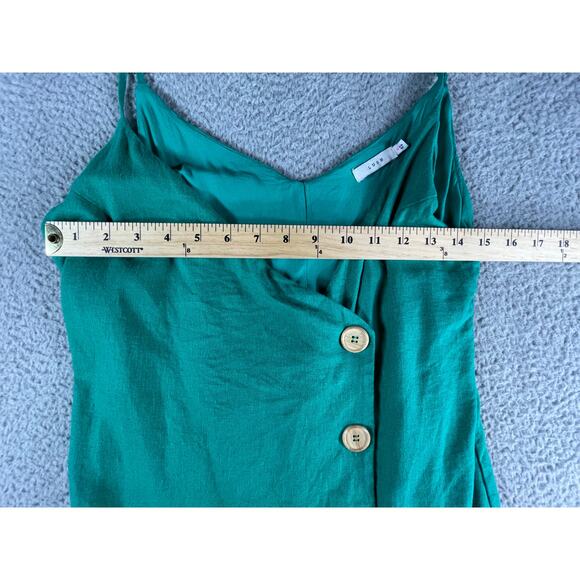 Lush Dress Women Medium Green Spaghetti Strap Mini Linen Button Front Wrap Lined - Picture 3 of 8
